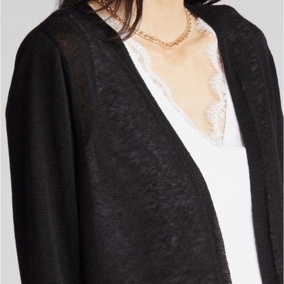 HALOGEN Linen Side Slit Cardigan Size XS Petite Striped - Picture 6 of 6